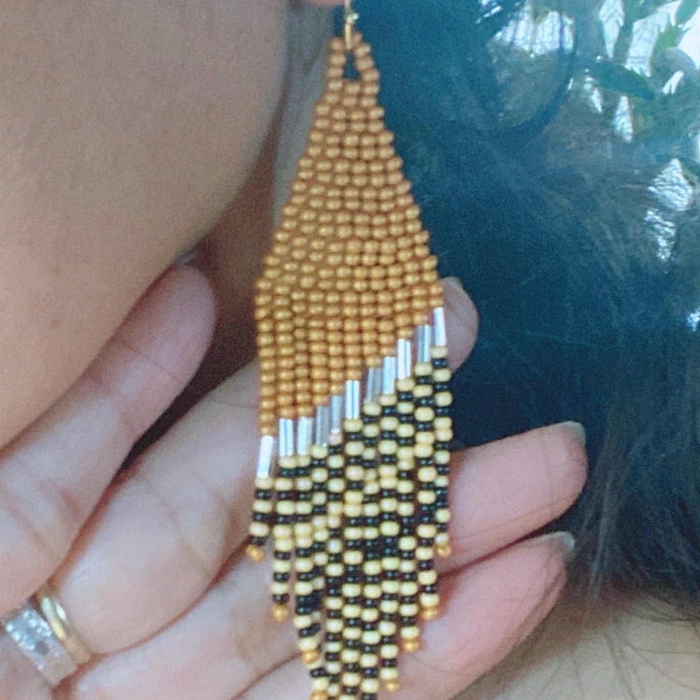 Beaded Gold and Black Earrings